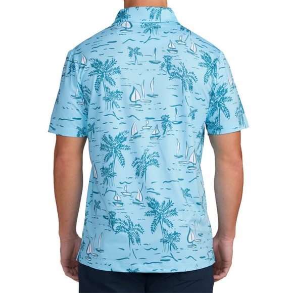 Bad Birdie Blue The Castaway Print Short Sleeve Polo Shirt - Picture 2 of 6